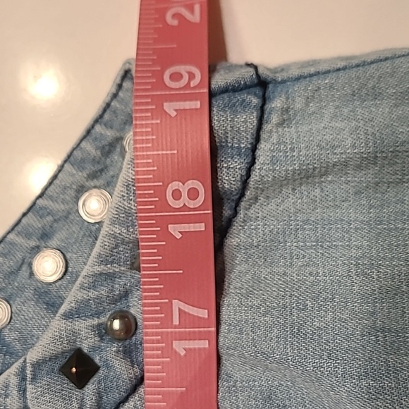 Free People Studded Chambray Tunic Tank Top With Pockets Boho Open Back - Picture 11 of 13